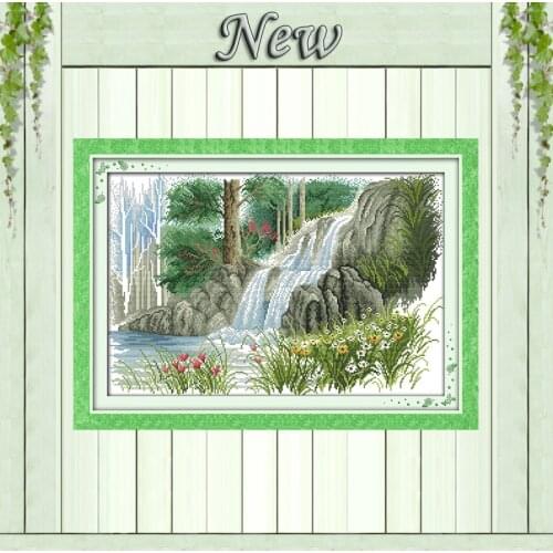 Spring waterfall outskirts wild Scenery,Counted printed on canvas DMC 14CT 11CT DIY Cross Stitch Needlework kits Embroidery Sets
