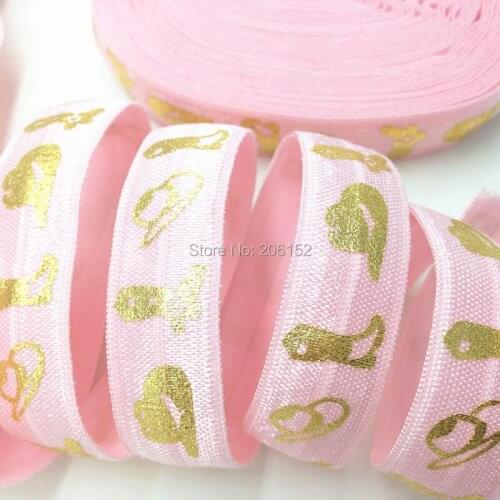 High Quality 5/8" Cowboy Hat Print Fold Over Elastic Ribbon Cowboy Boot Pink FOE Ribbon Webbing For DIY Hair Accessories 10Y/lot