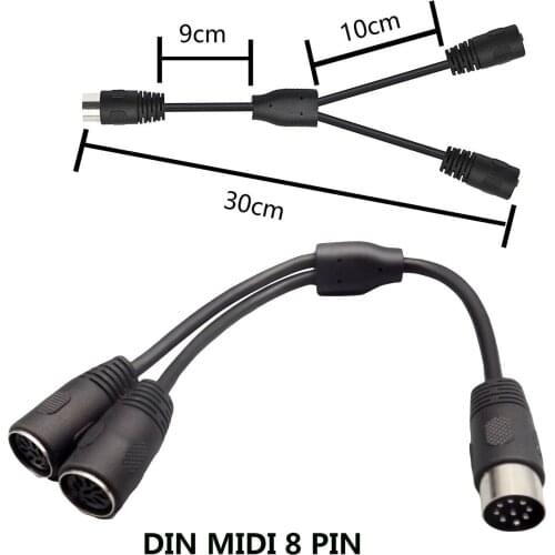 1pc Din 8 Pin Male to Dual MIDI Female Jack Speaker Audio System MIC Signal Control Cable Cord 30cm