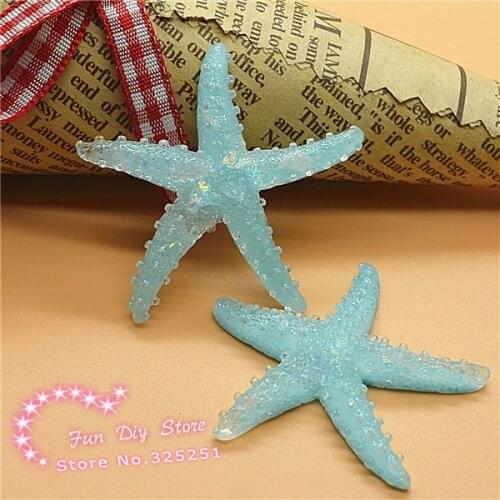10PCS Light Blue Resin Flat Back Sea Star Cabochons,Children Hair Bow Center,Scrapbook Embellishments Supplies 40*39mm