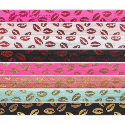 BRISTLEGRASS 100 Yard by Roll 5/8" 15mm Gold Red Lip Foil Print Foldover Elastic FOE Spandex Band Hair Tie Tutu Dress DIY Sewing