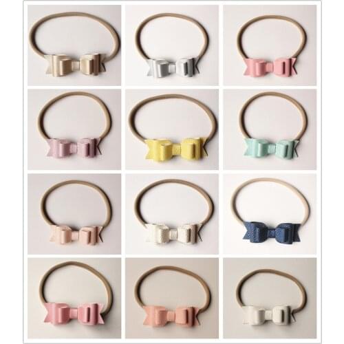 12pcs Plain PU Faux Litchi Stria Leather Hair Band Hair Bows Multi Level Elastic Headbands Synthetic Headbands Top Quality Kids