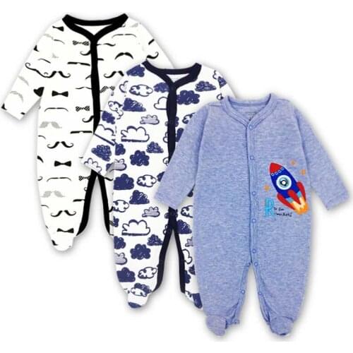 3pcs/lot 100%cotton Summer Baby Boy Newborn Jumpsuit Long Sleeve Cotton Pajamas 0-12 Months Rompers Baby Clothes