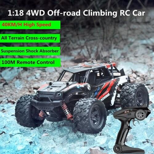 40KM/H High Speed 4WD Off-road Climbing RC Car 1:18 All-terrain Cross-country Suspension Shockproof 100M Distance Kids' RC Toys