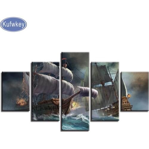 5 pcs Diamond embroidery Sailboat Seascape,full square diamond painting Landscape,3d Cross Stitch,christmas decorations for home