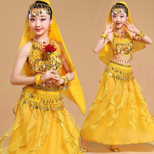 5pcs Girl Belly Dance Suit for Girl Indian Stage Dance Dress Performance Kid Dancing Costumes Kids Bollywood Belly Clothes Set