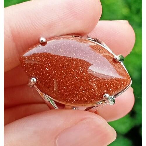 5pcs Gold sand stone Chakra Finger Ring Reiki Healing Beads Adjustable Amulet Wholesale