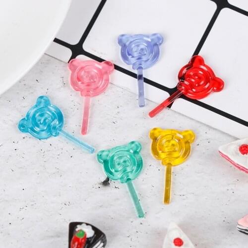 6Pcs Miniature Bear Shape Lollipop Simulation For Dollhouse Toy Doll Mini Resin Food Kitchen Gift 1:12 Scale Doll Accessories
