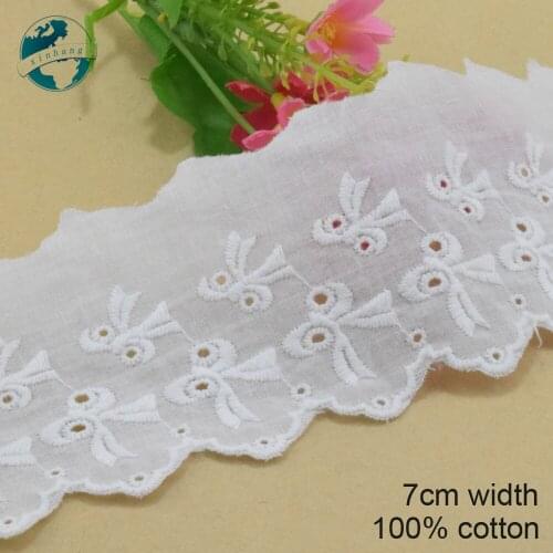 5yards 7cm wide 100% Cotton embroid lace sewing ribbon guipure trim wedding decoration DIY colthes Accessories lace edge#3994