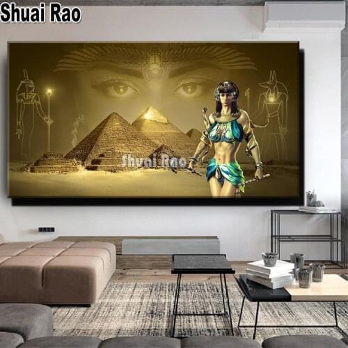 Large Full Round/Square Drill Diamond Painting Egyptian Queen Picture Of Rhinestone,Pyramid Symbol Eye Night crystal Diamond Art