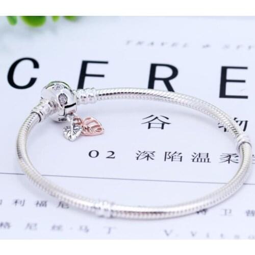 Authentic 925 Sterling Silver Pan Bracelet Creative Rose Gold Leaf Clasp Classic Versatile Bracelet Fit Diy Charm Women Jewelry