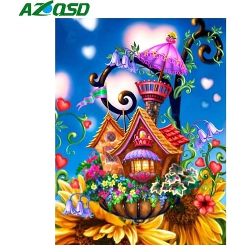 AZQSD Full Square/round Drill 5D Diamond Painting House Diamond Embroidery Cartoon Landscape Mosaic Cross Stitch Decor Kits