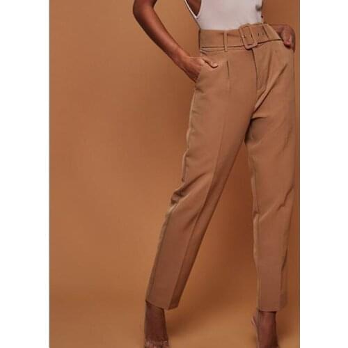Ankle Length Harem Pants Women 2020 Summer Suit Pants Casual OL Pants Elastic High Waist Slim Work Formal Pants BeltTrousers