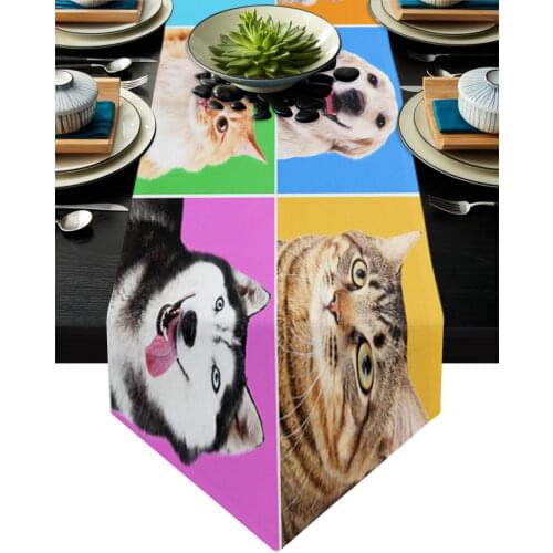 Dogs And Cats Colorful Table Runner Country Wedding Decor Cake Tablecloth Placemat Dinning Table Decoration Table Runners