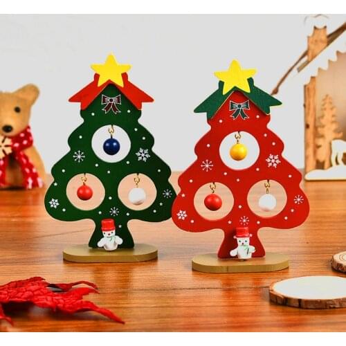 Wooden Small Christmas Tree Ornaments Childrens DIY Educational Toys Mini Christmas Tree Table Setting Christmas Gift