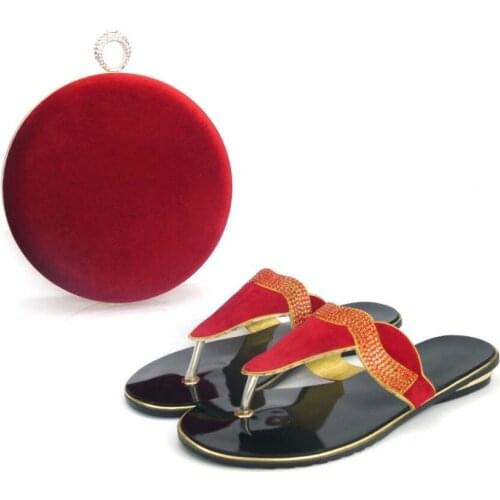 Doershow New Arrival red Color Shoes and Bag Set Decorated with Rhinestone High Quality Italian Shoes with Matching Bag!TBY1-1