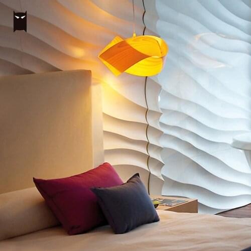 Oak Cherry Wood Sea Wave Pendant Light Fixture Nordic Scandinavian Contemporary Art Deco Hanging Ceiling Lamp Design for Bedroom