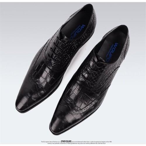 European and American pointed leather shoes for men. New British business suit with leather check pattern. Suit leather shoes