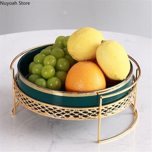 Home Creative Fruit Tray Living Room Coffee Table Storage Basket Tray Golden Iron Frame Living Room Home Decoration Accessories