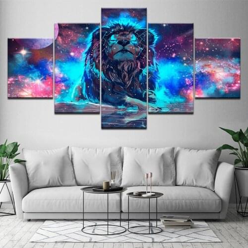 Canvas Print Painting 5 Panels Large HD Printed Painting Animal Lion Doodle Wall Art Pictures For Living Room Modern Home Decor