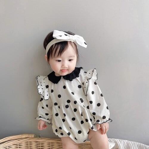 Baby Spring Autumn Clothes Polka Dot New Babys Long Sleeve Jumpsuit with Flying Sleeve Baby Collar 2pcs Rompers