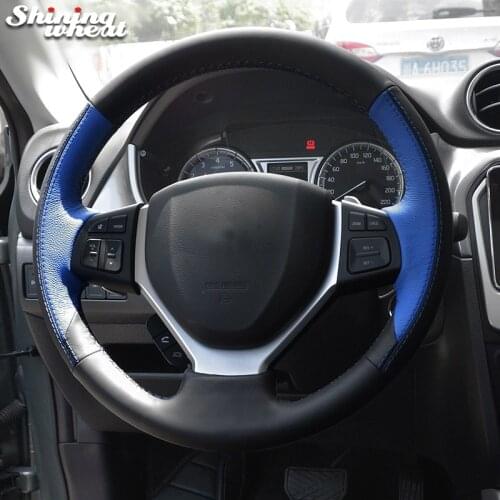 Shining wheat Black Blue Leather Car Steering Wheel Cover for Suzuki CELERIO S-CROSS SX4 2013 2014 Suzuki Vitara 2015