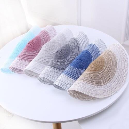 Nordic Round Woven Placemats Cotton Yarn Gradient Dining Table Mats Disc Bowl Pads Heat Resistant Drinks Coasters Kitchen Deco