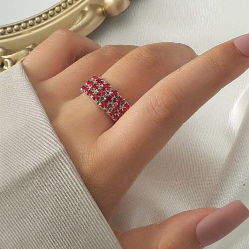 MANGOSKY Elastic 925 Stering Silver CZ Crystal Ring Purple Red Blue Zircon