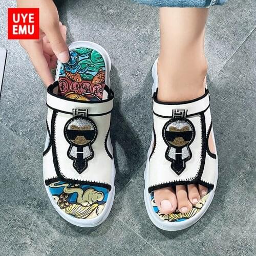 UYEEMU Sandals Mens Summer Breathable 2021 New Flip-Flop Graffiti Printed Hip Hop Outdoor Driving Soft-Soled Beach Size 38-45