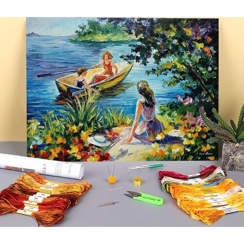 On The Lake Printed Fabric 11CT Cross Stitch DIY Embroidery Set DMC Threads Needlework Hobby Knitting Handiwork Magic Counted