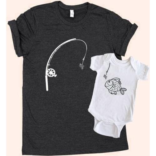 Set Graphic Tees Boho Baby Clothes New M Daddy and Me Fishing Gift Printed Dad and Son Fish Father Son Matching Shirts