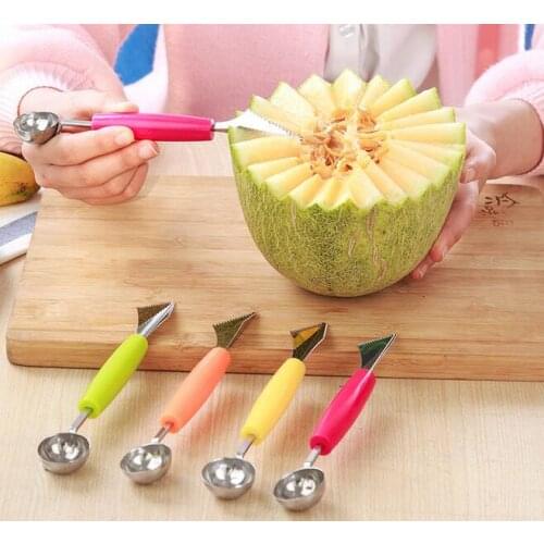 50pcs 2in1 Dual-head Fruit Ball Carving Knife Kiwi Fruit Waterlemon Scoop Melon Digger Fruit Jar Mashed Potato Baller Ice Crea