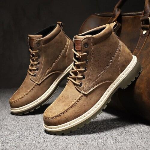 Autumn mens Motorcycle Outdoor Boots Men Fashion Ankle Boots Mens Boots Snow Boots Retro Oxfords Keep Warm Shoes