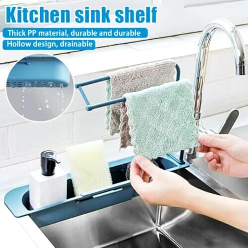 Durable PP Telescopic Sink Cleaning Cloth Drain Rack Holder Kitchen Supplies Sink drain rack rag cleaning ball kitchen rack