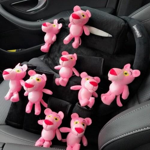 Pink Leopard Cartoon Cute Car Interior Upholstery Headrest Handbrake Rear View Mirror Cover Gear Sleeve Shoulder Protecter