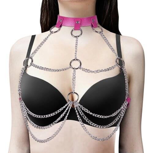 Sexy Body Harness Woman Chain Tops Punk Rock Leather Belt Fashion Jewelry Goth Accessories Chest Cage Festival Rave Club Costume