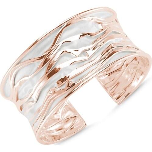 Silver 925 Sterling Rose Plated Six Open Wrinkled Bracelet