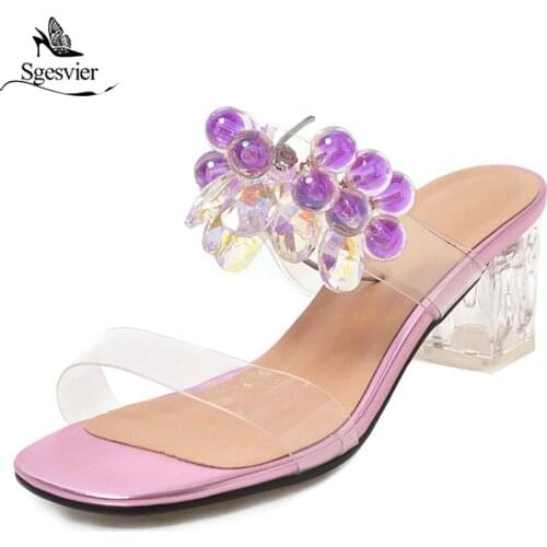 Sgesvier 2019 Fashion Crystal Transparent Women Shoes Summer High Heels Slides Big Size Party Ladies Slipper Luxurious Sandals