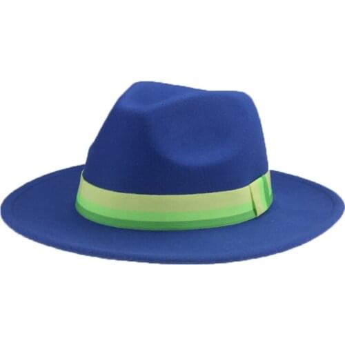 Fedoras hats women wide brim solid pink black yellow panama caps ribbon band church wedding outdoor men hats sombreros de mujer