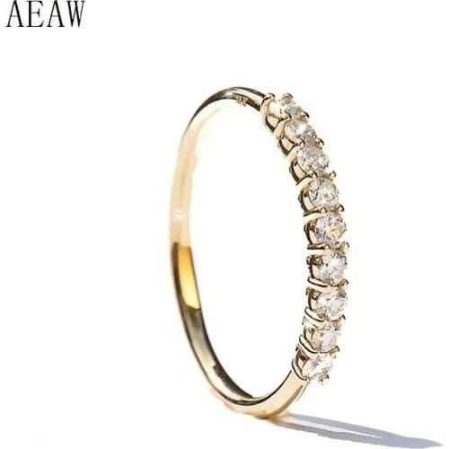 Trendy 2.0mm Round Cut Natural Diamond Engagement Wedding Ring 14k Yellow Gold For Women 9pcs Stone Style Ring