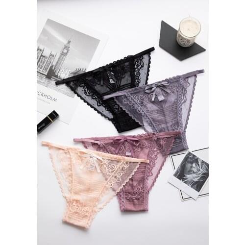 Amazing Women Lace Erotic G-string Knickers Seamless High Quality Embroidery Underwea Perspective Low Waist Cotton Crotch Briefs