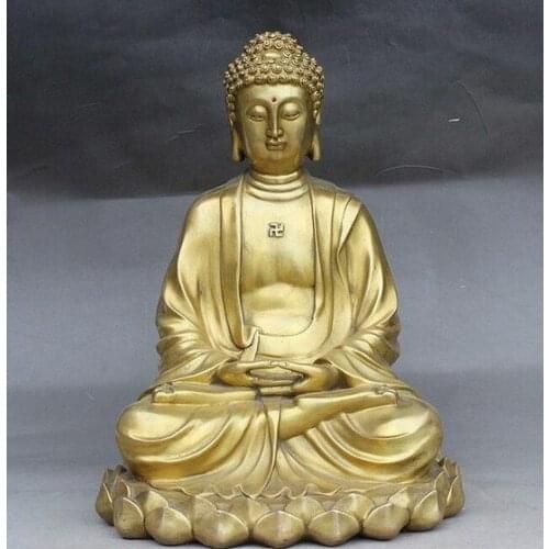 YM 307 15" Tibet Buddhism Brass Seat Lotus Sakyamuni Shakyamuni Tathagata Buddha Statue