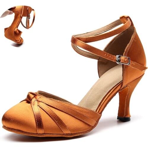 Woman Silk Ballroom Dancing Shoes For Girls Closed Toe Latin Salsa Dance Shoes For Ladies Soft Sole Latino Shoes For Woman