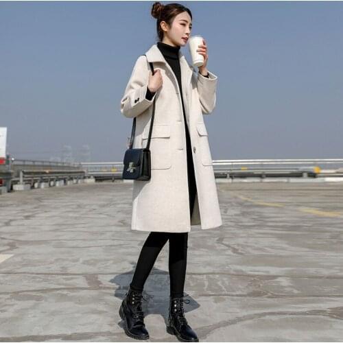 High quality New women Wool Blend Coat female Long Sleeve woolen coat Outwear Jacket Casual Autumn Winter Elegant Overcoat d055