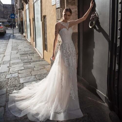 Romantic Wedding Dresses Two-piece A-line Appliques Floor Length Vestidos De Noiva 2021 White Bridal Gown Robe de mariee