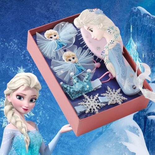 1Set Disney Frozen Elsa Princess Comb Bow Hairpin Set Headwear Pretend Toy Girl Birthday Gift Toy