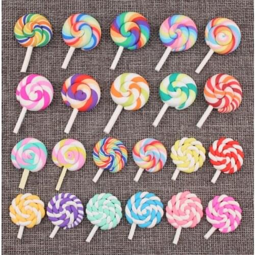 10pcs /lot High Quality Beauty Kawaii Rainbow lollipop Candy Polymer Clay Cabochons Flatback For DIY Phone Decoration