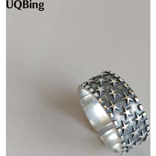 100% 925 Sterling Silver Retro Star Rings Jewelry