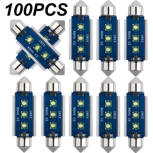 100Pcs New Festoon LED Bulbs 31mm 36mm 39mm 41mm C5W C10W Super Bright Car Dome Light Canbus No Error Auto Interior Reading Lamp