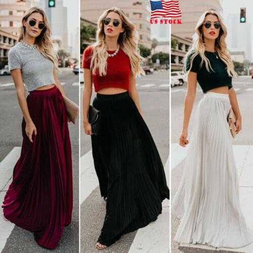 2019 New fashion long muslim maxi skirt turkey arabic clothing solid islamic waist high pleated skirt large size